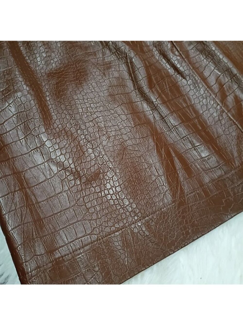 J.Crew 12 Faux Leather Mini Skirt Croc Embossed Brown Boho Preppy - Picture 11 of 11